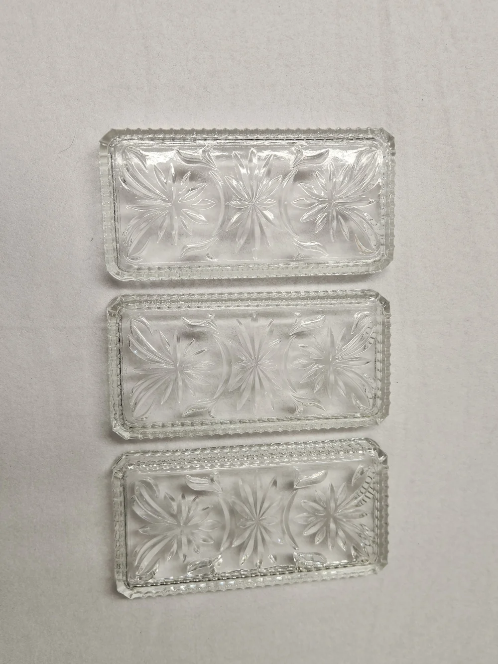 Vintage Set 3 Irvinware Clear Glass Relish Tray Inserts Starburst Trinket Dishes